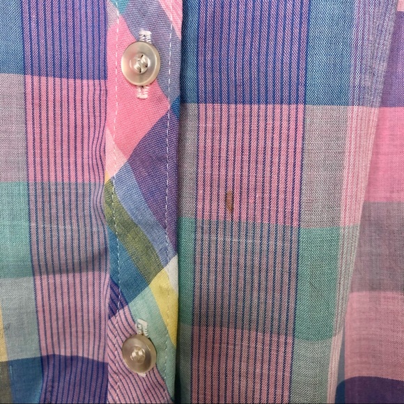 VINTAGE 70s Pastel Retro Blouse Buttoned Tank Top Shirt Checkered Plaid Large - Picture 8 of 9